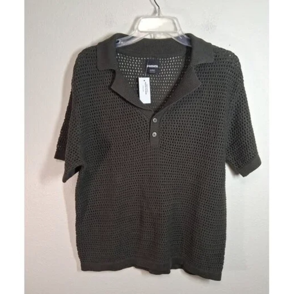 Mens Knit Polo Shirt - Dark Olive